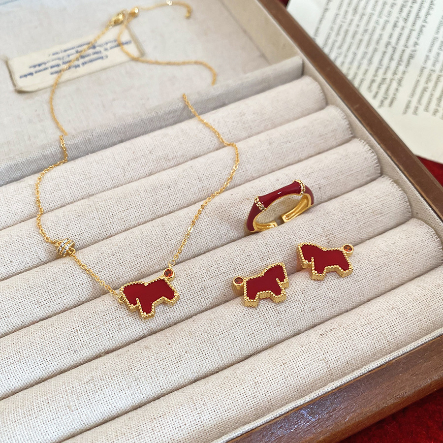 New Red Pony Earrings Necklace Ring Zodiac Year Vintage Elegant Jewelry Set Light Luxury High-end Accessories - view 5