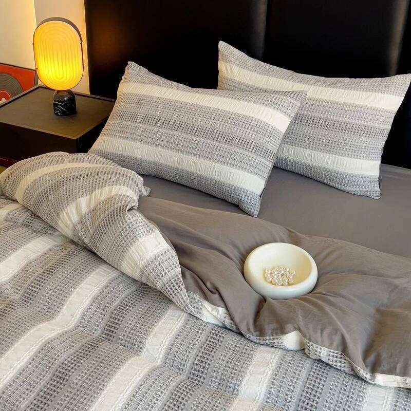 Class A 100 four-piece set of pure cotton bedding waffle bed sheet mattress Y260124