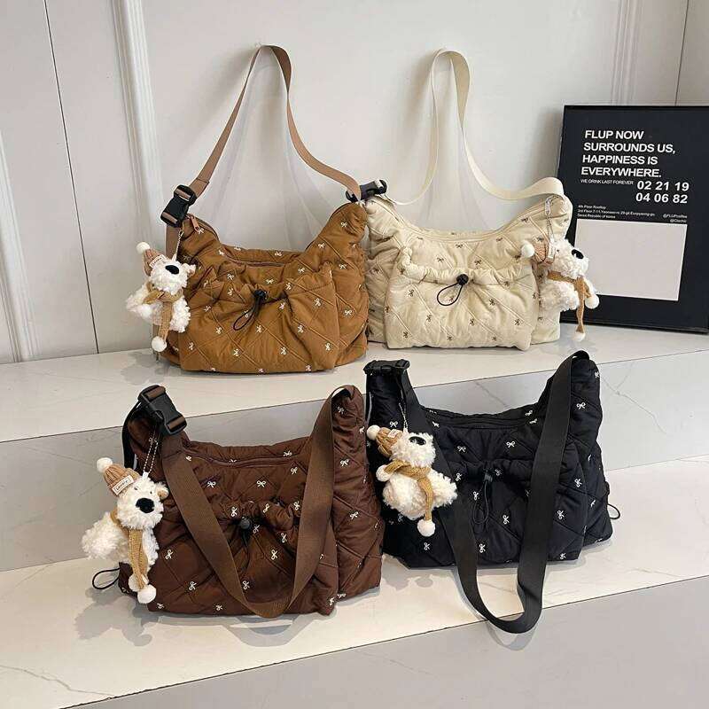 2025 Winter New Bow Quilted Fashionable Versatile Large Capacity Shoulder Crossbody Cotton Bag 8825MT XJ260125