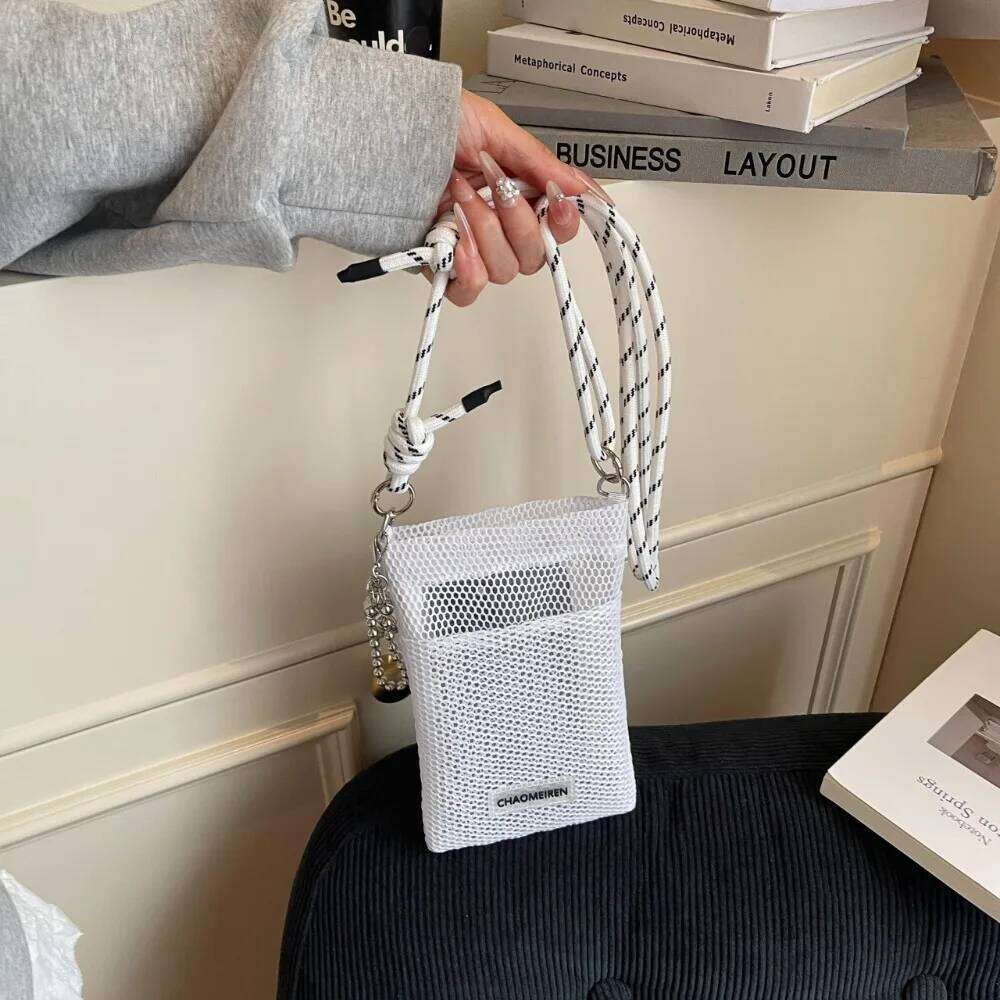 Sweet Korean Nylon Mesh Wallet Solid Color Hollow Shoulder Purse Bags Teenager Crossbody Mobile Phone Bag Outdoor XJ260125