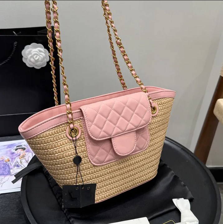 Causal Shoulder Designer Bags For Women Leather Handbags Summer Beach Straw Bag Woven Luxury Bag Mini Purse Small Daily Shopping Casual Tote Bags