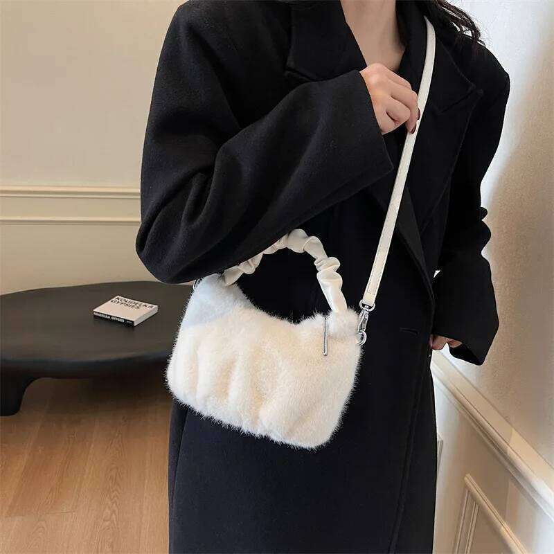Winter Fluffy Plush Crossbody for Women New Fuzzy Fur Bucket Cute Soft Animal Print Handbag Trendy Y2K Shoulder Bag XJ260125