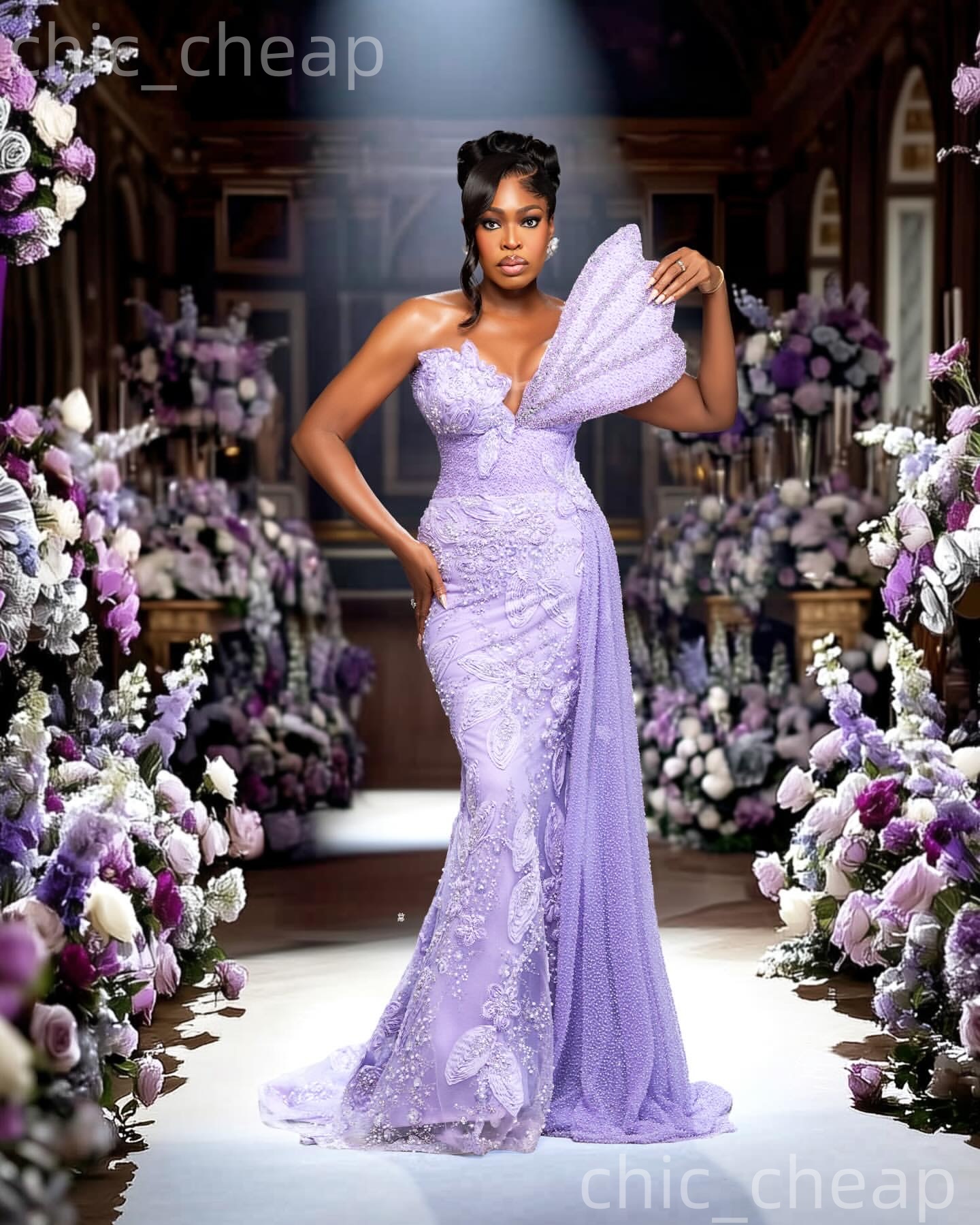 Aso Ebi Lilac Mermaid Prom Dresses 2026 Beaded Pearls Floral Lace One Shoulder Evening Formal Party Second Birthday Engagement Gowns Dress For Special