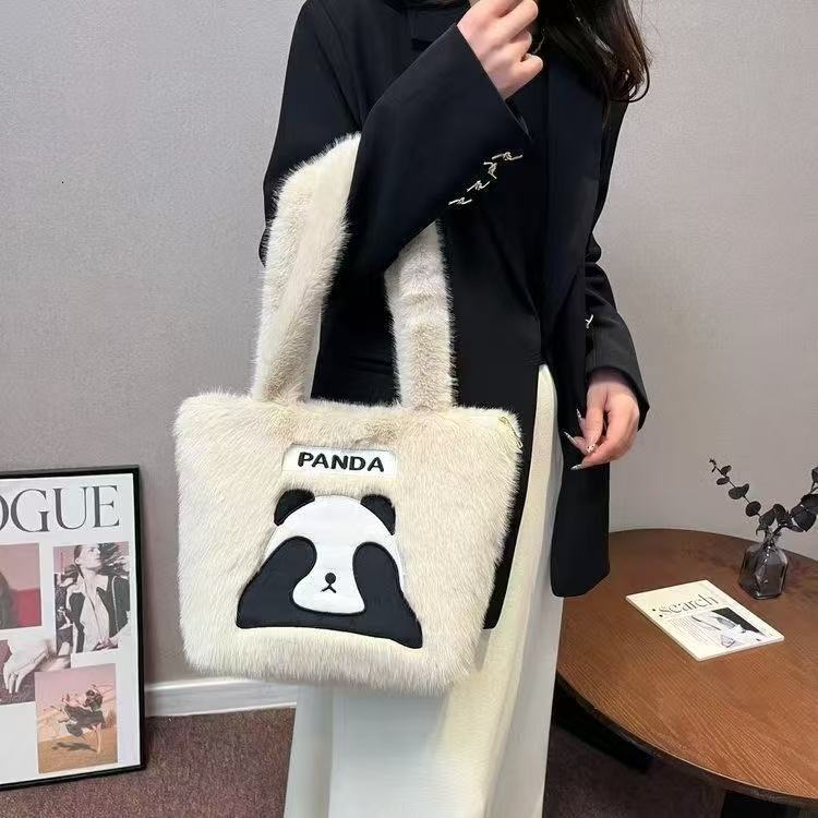 Fashion Versatile Large Capacity Handbag Cute Giant Huahua Shoulder Plush Panda Plushie Tote Bag