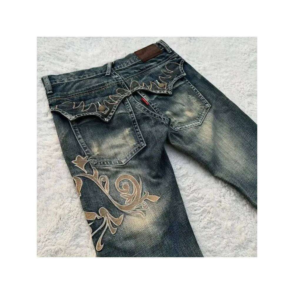 HOUZHOU Vintage Embroidery Patchwork Women Flared Jeans Y2k Harajuku Wide Leg American Style Denim Pants Baggy Punk Streetwear C260126 - view 6