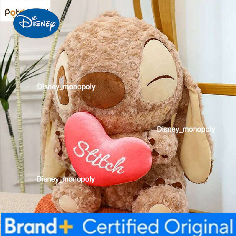 Disney Potdemiel Stitch 30/80cm Plush Doll Toy Love Heart Hug Chocolate Brown Sofa Pillow Ornaments Girls Valentine'S Day Gift H260126