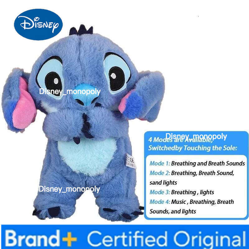 Disney Pink Angel Stitch Plush Doll - Breathing Light & Music, Cute Anime Soothe Toy for Babies/Kids, Ideal Christmas/Birthday Gift H260126