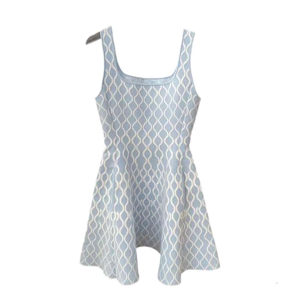 2026 autumn new designer blue knitted belt women's slim fit sleeveless A-line skirt