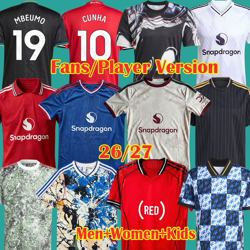 26 27 ManUniteds soccer jerseys Pre Match Fans Player FERNANDES Man RED football shirt Stone Roses Lifestyle MUTDES Icons Shirts CUNHA kit kids