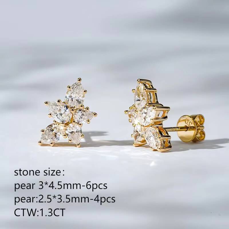 HPHT Pear 345mm and 2535mm DEF VS Mixed Stones Gorgeous 18k Yellow Solid Gold Push Back Stud Lab Grown Diamonds Earrings