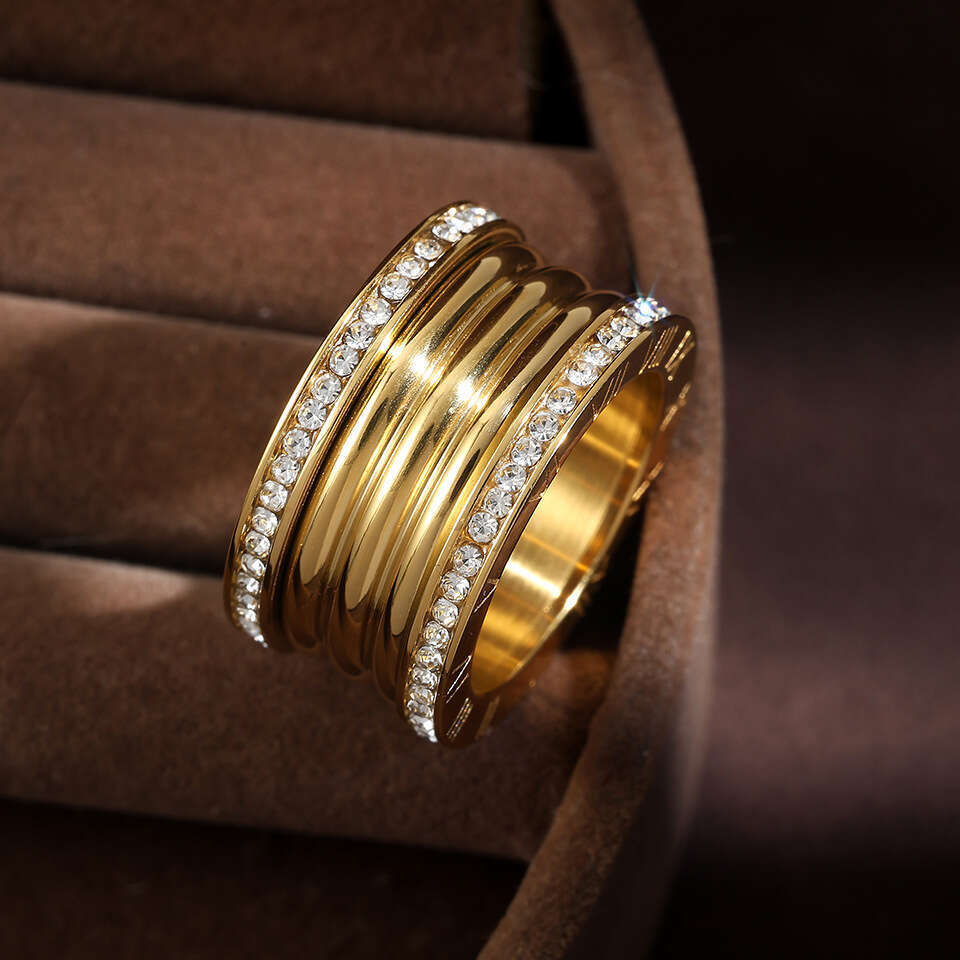 Round Diamond Small Arc Roman Wide Couple's Ring Fashionable New Double-Row Jewelry
