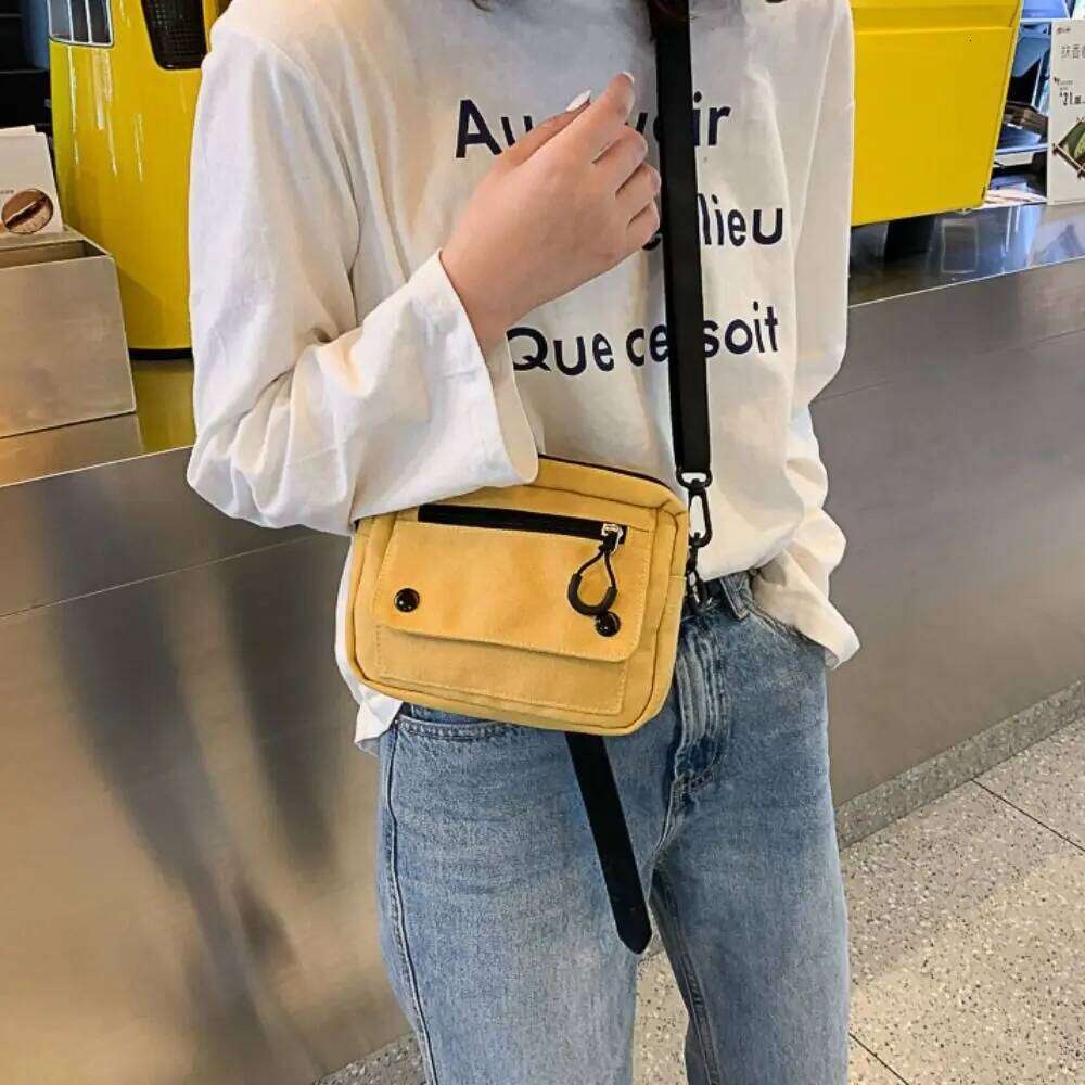 Korean Pure Color Shoulder Zipper Multifunctional Mobile Phone Bag Canvas Casual Tote Handbag Student XJ260125