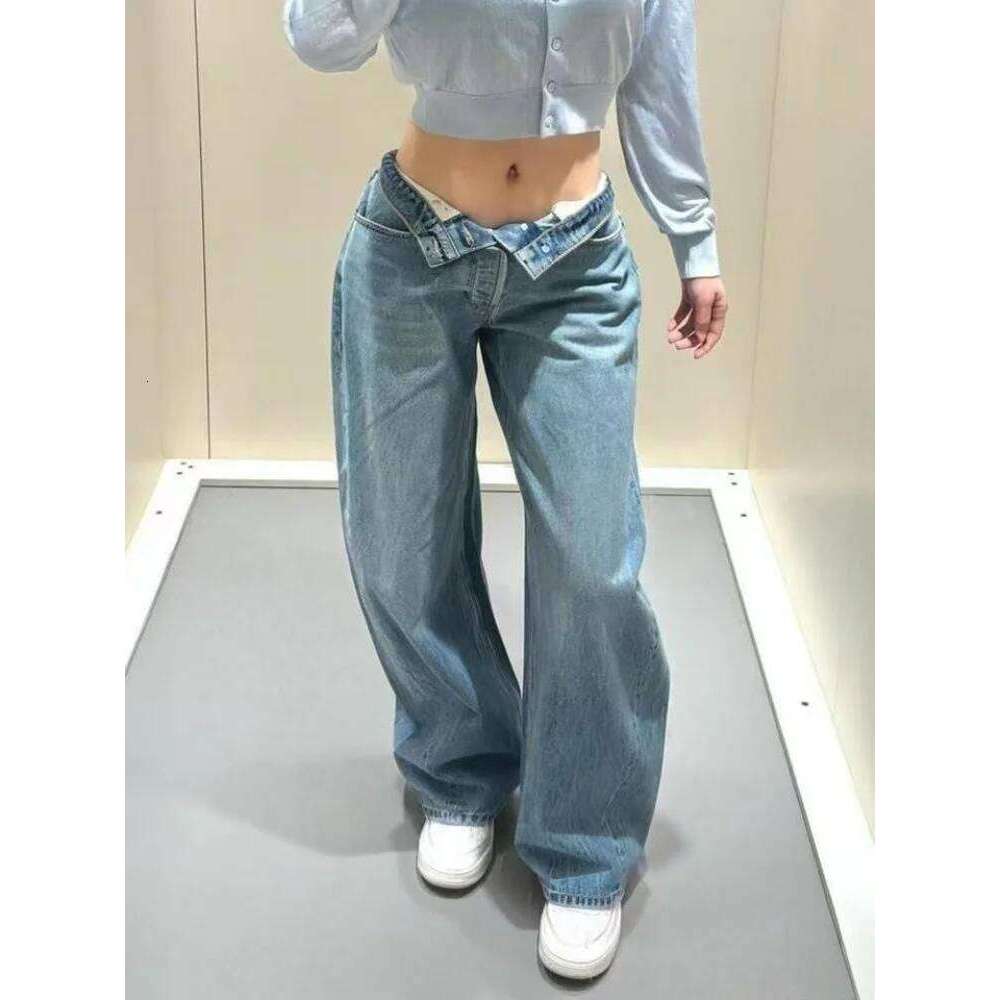 2025 Ropa Y2K Style Letter Hot Fix Rhinestone Baggy Stacked Jeans Pants For Women Clothing Luxury Wide Leg Lady Denim Trousers C260126 - view 3