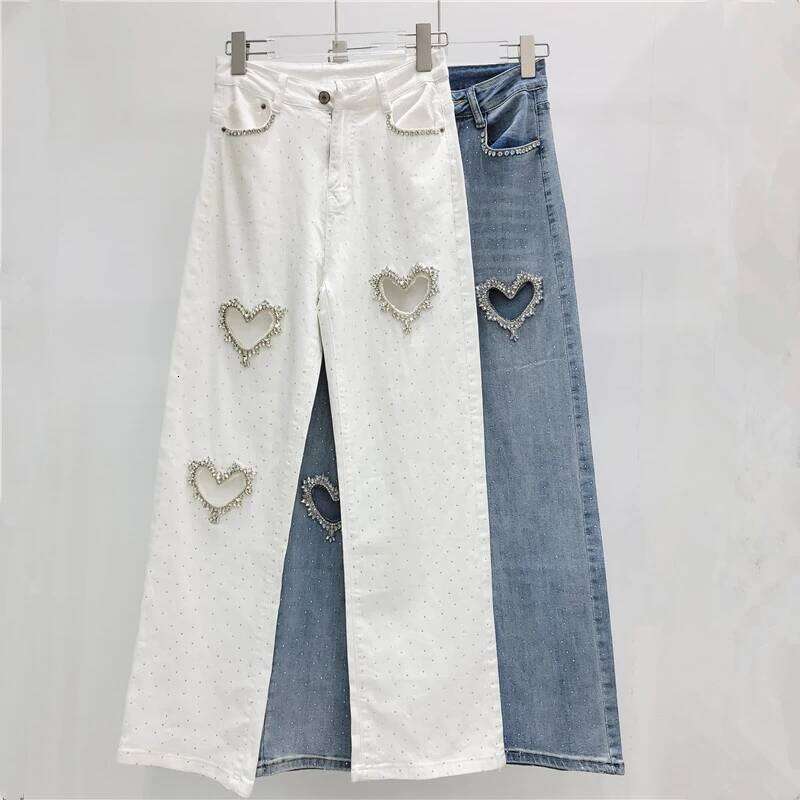 KBQ Solid Patchwork Diamonds Streetwear Jeans For Women High Waist Spliced Zipper Hollow Out Straight Denim Pants Female Autumn C260126 - view 5