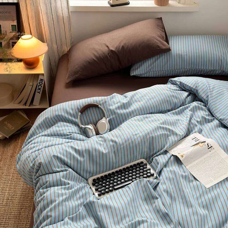 Linen Sheets Autumn Winter Washed Cotton Four-piece Set Simple Bedding Duvet Cover Bed Sheet Pillowcase Y260124