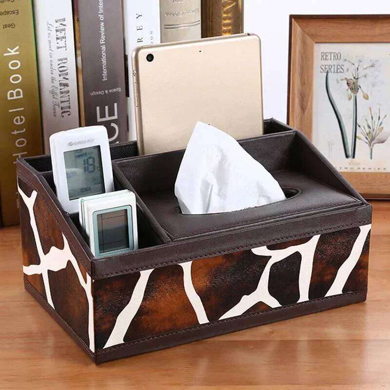 Leather Box Cover Desk Makeup Cosmetic Organizer Remote Controller Phone Holder Home Office Tissue Paper Napkin Holde