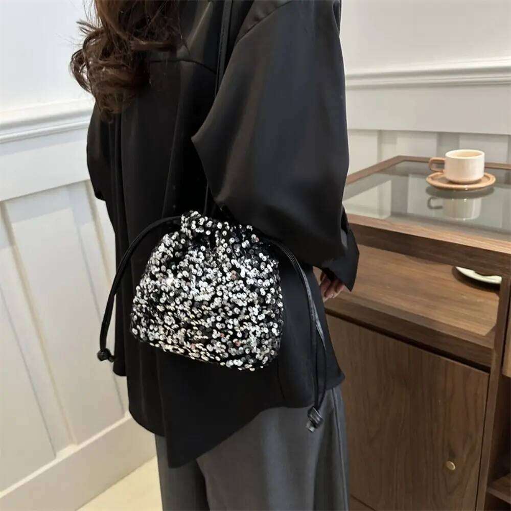 Elegant Shiny Evening Banquet Handbag Korean Style Sequin Shoulder Small Purse Drawstring Crossbody Bag Women XJ260125
