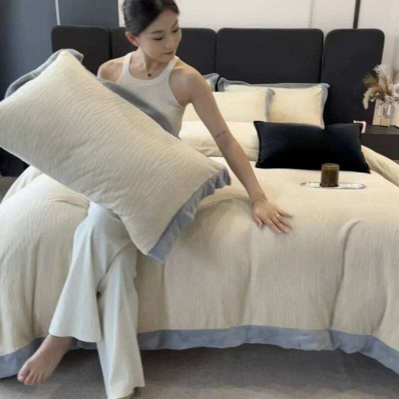 2024 New Class A Rotten Flower Milk Fleece Four-piece Set to Keep Comfortable - Neil Warm and comfortable Y260124