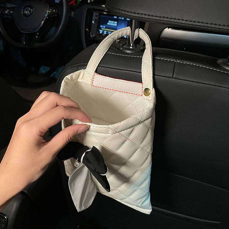 Leather Fashion Bowknot Boxes Cute Seat Back Tissue Organizer Car Decoration Auto Interior Storage Bag