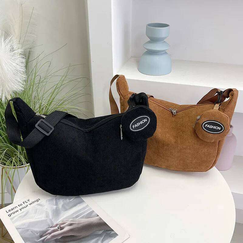 Autumn And Winter New Corduroy Students Fashion Casual Large Capacity High Quality Girls Shoulder Crossbody Bag XJ260125