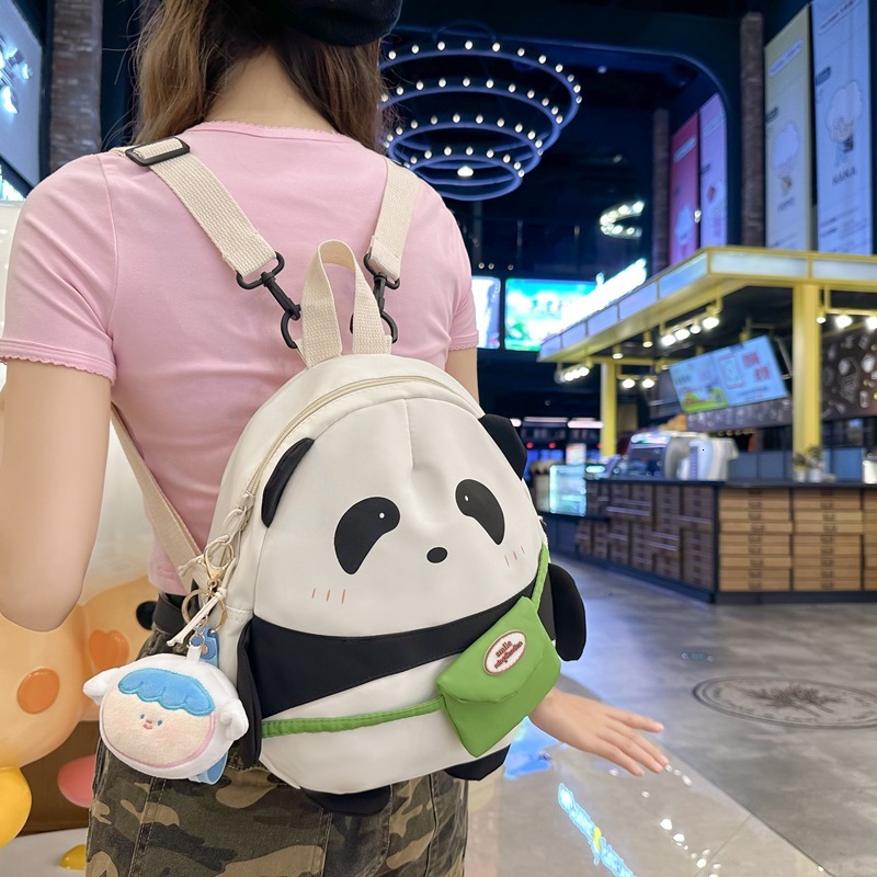 Artistic Large Capacity Style Panda Pattern Middle Student School Bag Girls Backpack National Trend