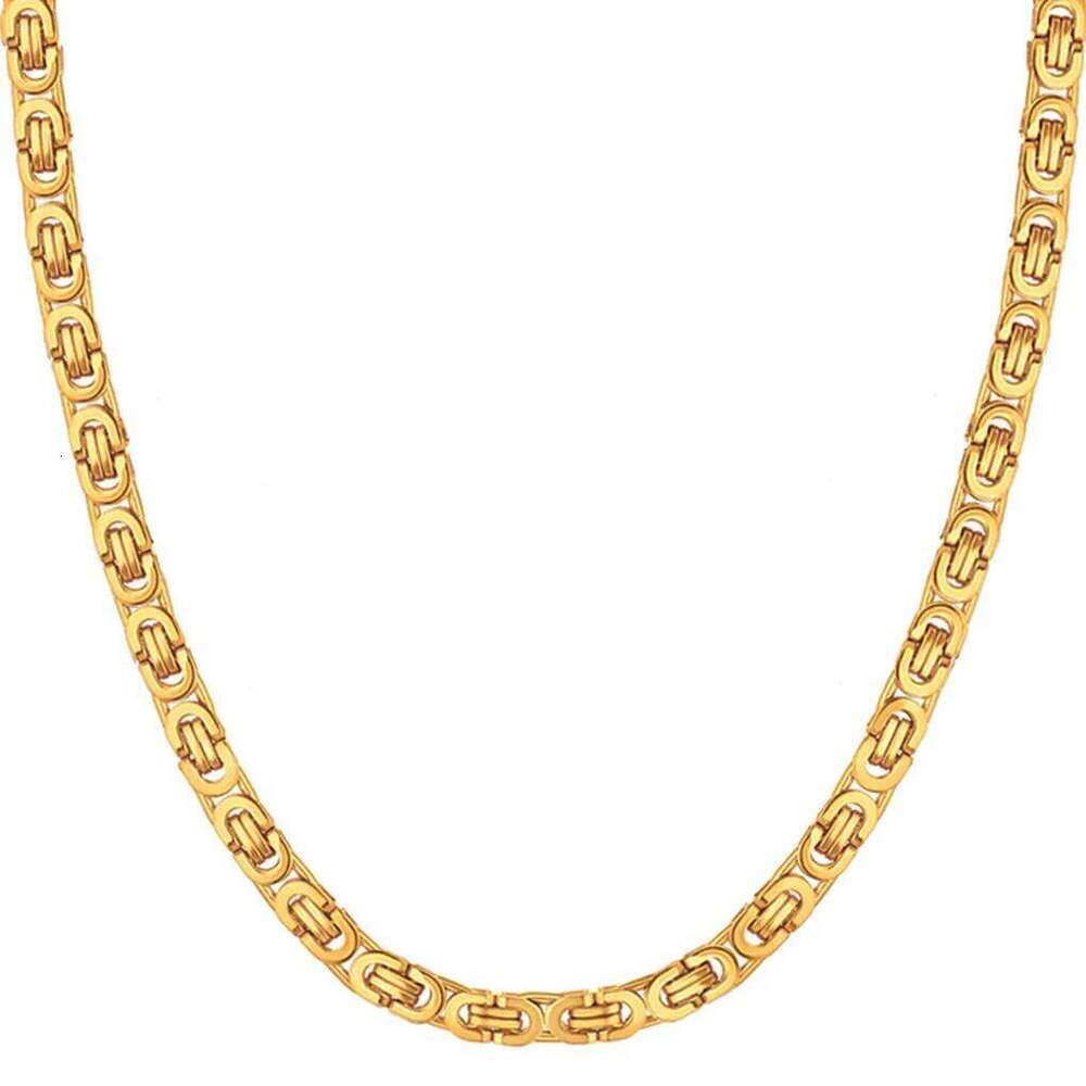Dropshiping Male Punk 316L Stainless Steel Flat Byzantine Chain 8mm Gold Color Chunky Heavy Necklaces For Men Jewelry 2023 26H0126