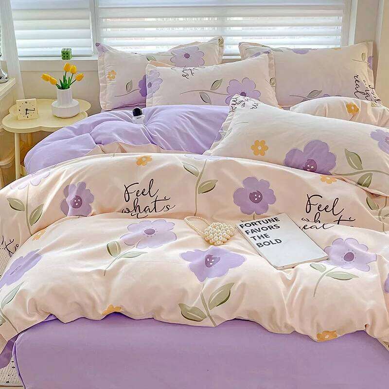 For 4pcs, 100% cotton bedding set, four piece sheet comfort girly fresh style couple bed comforter set Y260124