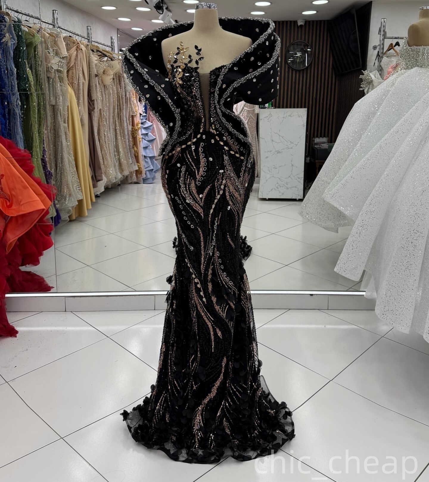 Aso Ebi Black Mermaid Prom Dresses 2026 Flowers Crystals Portrait Sequined Evening Formal Party Second Birthday Engagement Gowns Dress For Special Occ