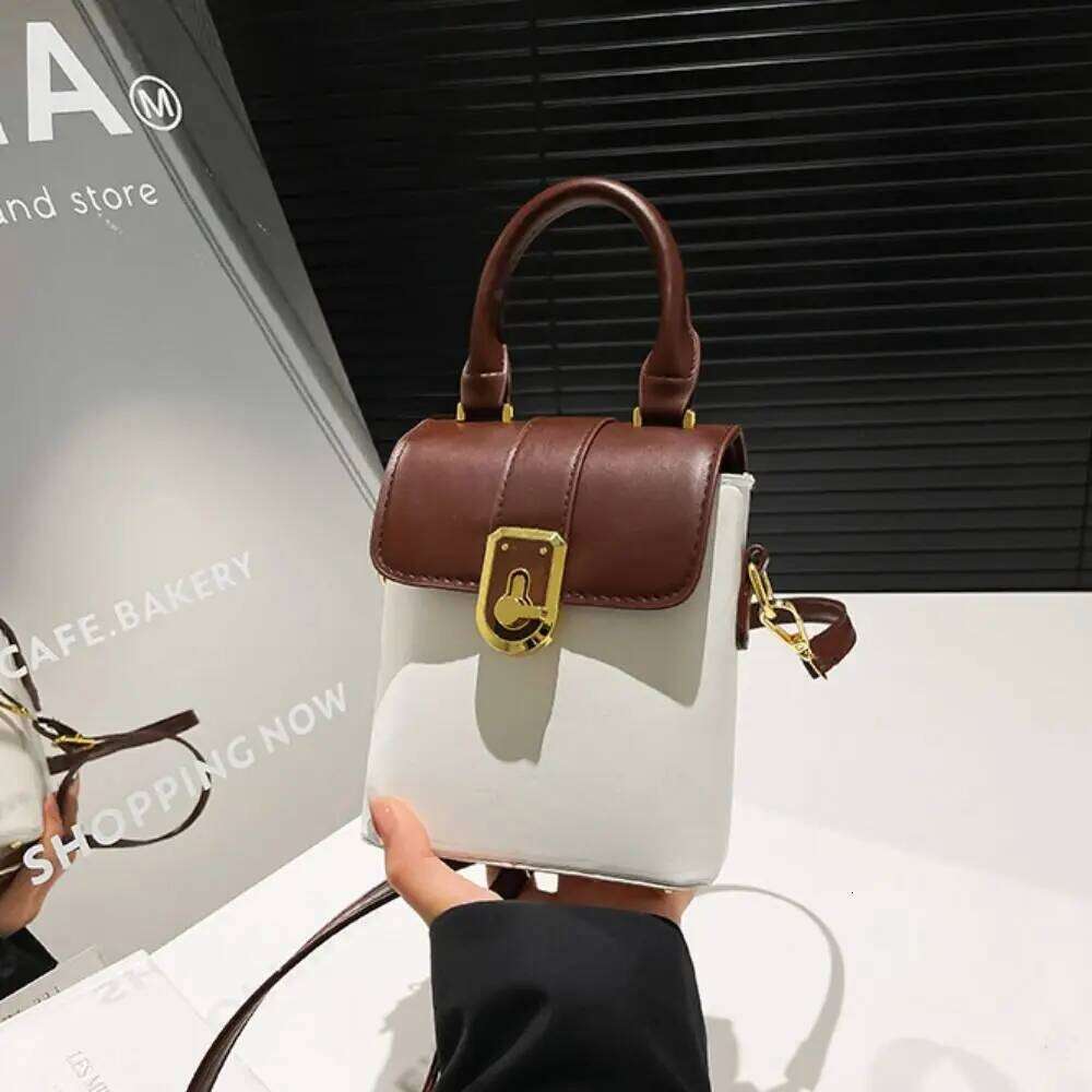 PU Contrast Color Phone Handbag Korean Style Simple Shoulder Message Storage Ins Square Tote Bag Streetwear XJ260125