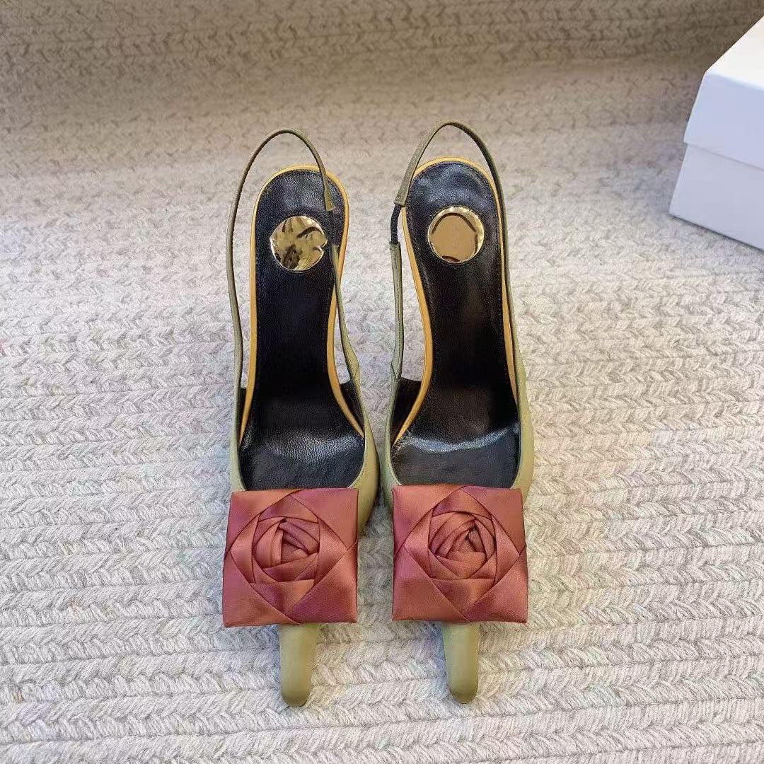 Designe Heels Amalia Slingback Pumps In Satin Crepe Women Luxury Dress Shoes Brand Heel Leather Suede Open Toes Party Wedding Top