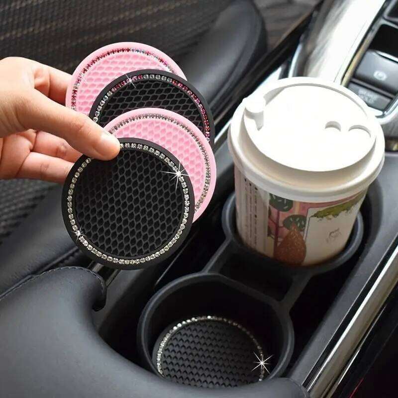 2PCS Anti Slip Cup Coasters,Universal Vehicle Holder Insert, Best Gift Car Bling Accessories for Women