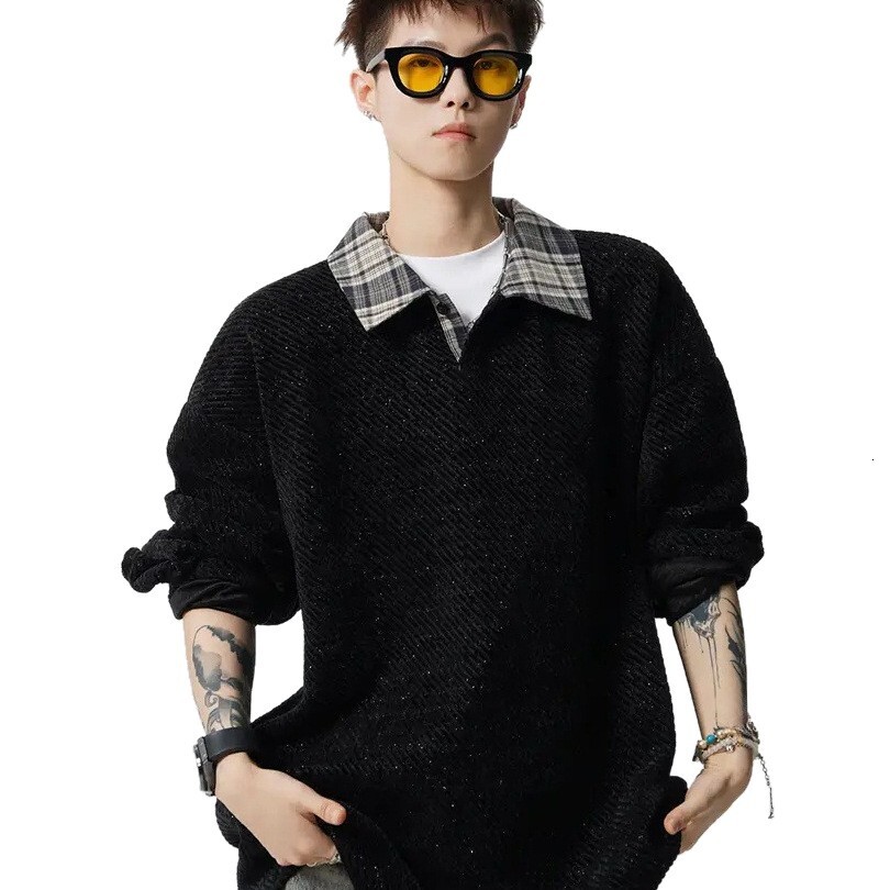 Designer Clothes Style Heavy Luxury Brand Knit Polo Collar Sweatshirt For Men American Retro Atmosphere Design Sense Outerwear