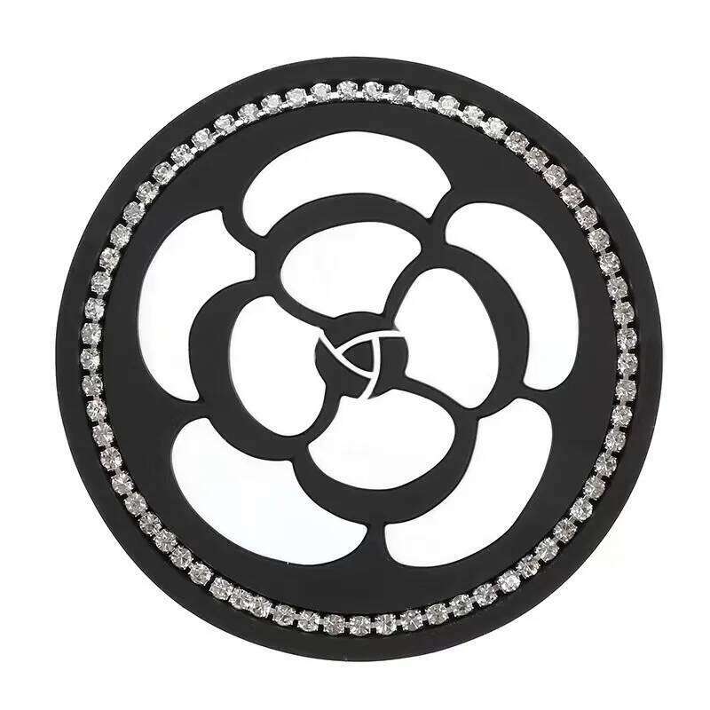 2Pcs camellia Auto Holder Coasters Silicone Anti-Slip Bling Crystal Drink Car Cup Mat