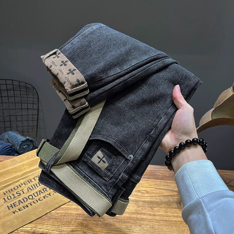 Designer Clothes 2025 Autumn Winter New Thickened Warm Lamb Wool Luxury Brand Jeans For Men Stretch Slim Fit Skinny Wear-Resistant Dirty Long Pants