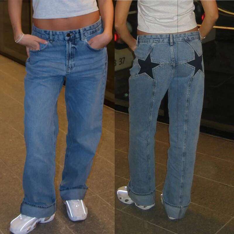 Classic Straight Women Spliced Five-pointed Star Low Waist Denim Pants Fall Winter 2025 Spice Girl Street Style Y2k Jeans C260126 - view 6