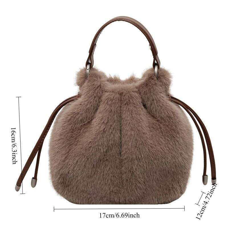 Winter New Fluffy Textured Casual Crossbody Bags Women Fashion Bucket Korean Style Simple and Versatile Handle Shoulder Bag XJ260125