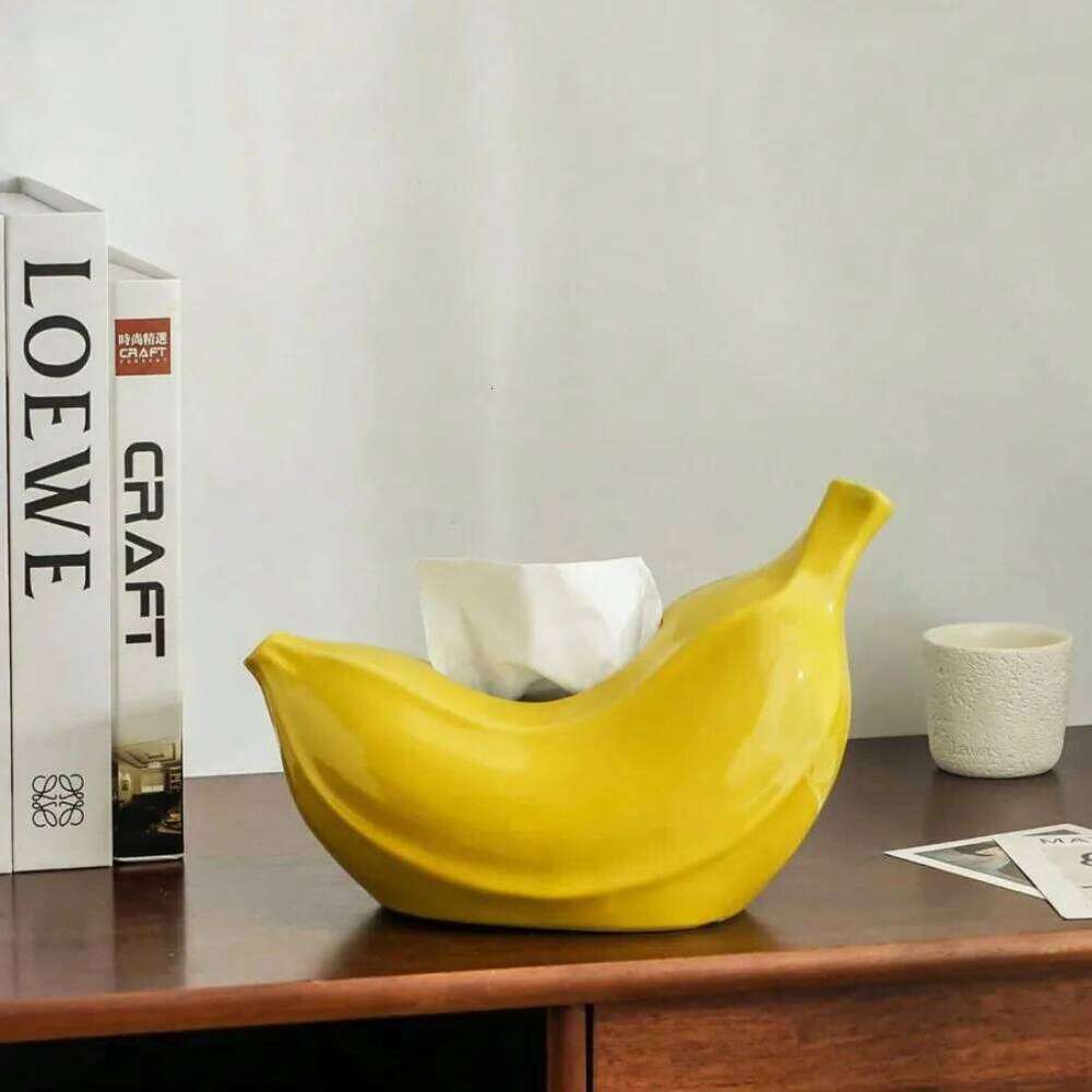 Creative Banana Box Ceramic Tissue Case Living Room Coffee Napkin Holder Dining Table Decoration Bedroom Ornament