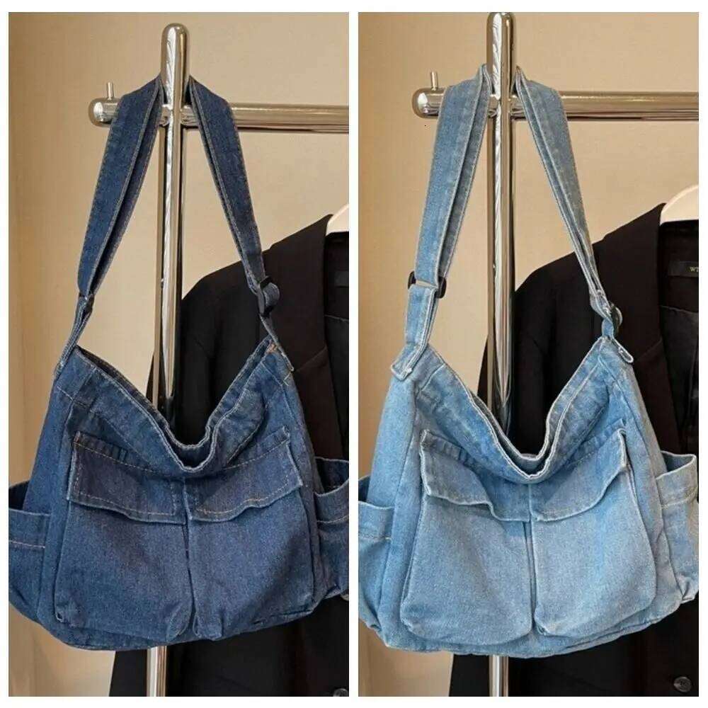Causal Canvas Denim Messenger Harajuku Multiple Pockets Commuting Shoulder Pouch Blue Large Capacity Underarm Bag Daily XJ260125