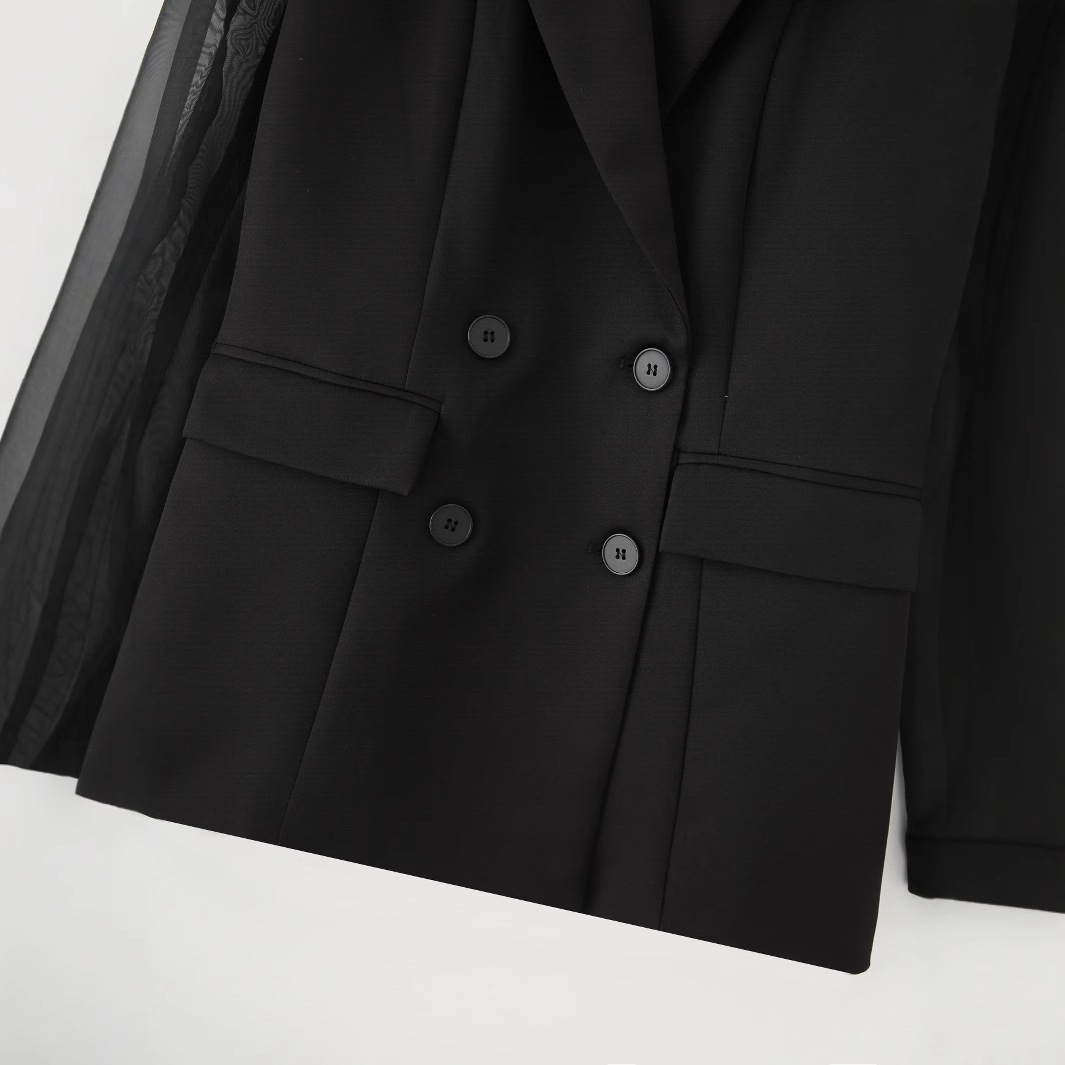 Men Blazer Mesh Patchwork See Through Streetwear Double Breasted Lapel Long Sleeve Outerwear Fashion Men Casual Suits INCERUN 240827