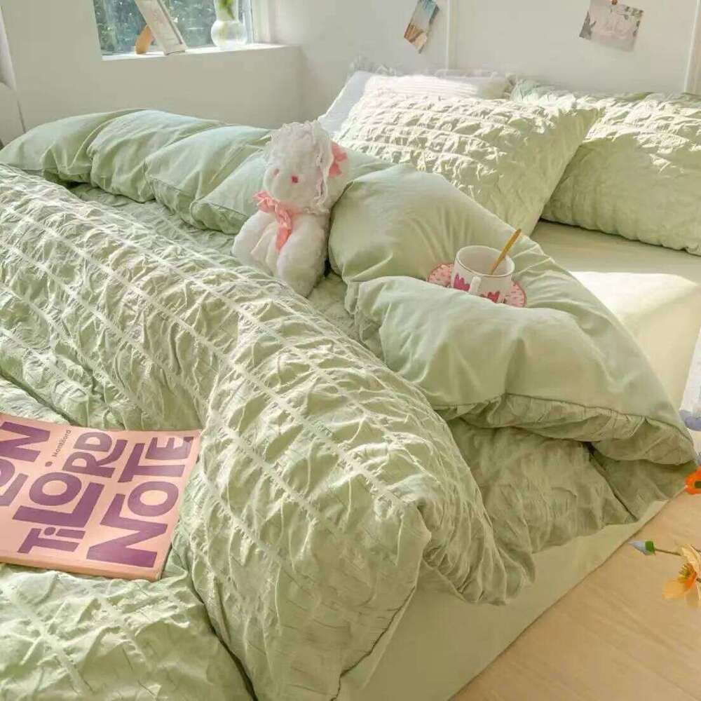 Princess Bedding French Style Wash Cotton Solid Color Seersucker Summer Soft 2024New Bed Sheet Comforter Set Y260124
