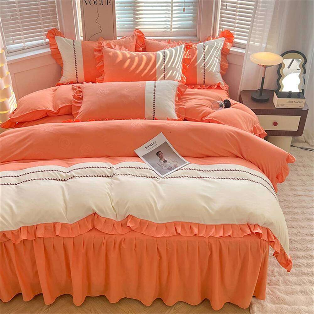 Skin Friendly Bedding Ruffle Duvet Four Piece Set With Lace Quilt Cover Bed Skirt Pillowcase Home Bedroom Decor Y260124
