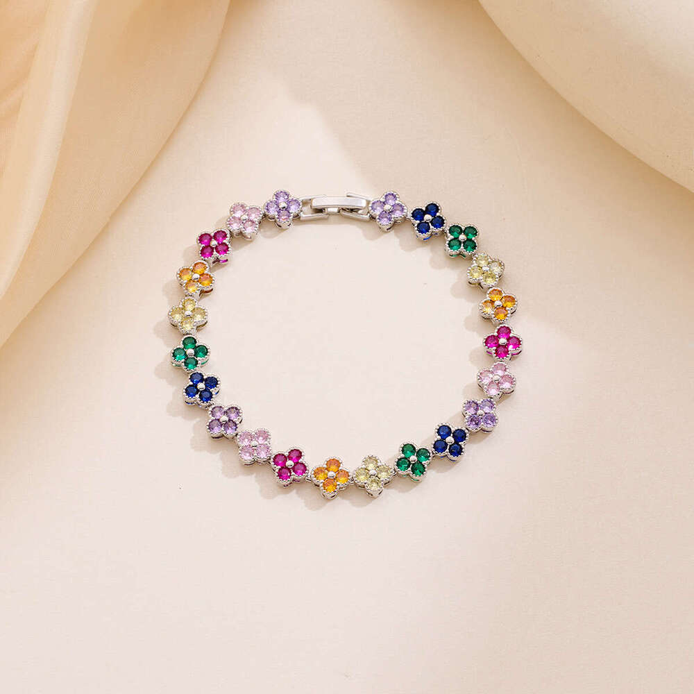 Colorful Diamond Fashion Light Luxury Crystal New Versatile Multi-Color Zircon Four-Leaf Clover Bracelet