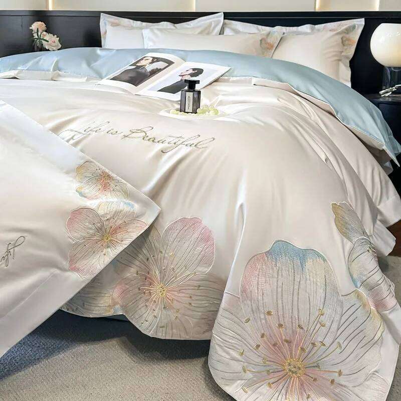 long-staple four-piece set of pure cotton embroidery skin-friendly sleeping quilt cover bed sheet mattress bedding Y260124