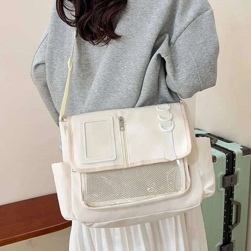 Y2K Japanese Harajuku School Bags for Girls New Transparent Itabag Shoulder Crossbody DIY Badges Display Plate Ita Bag XJ260125