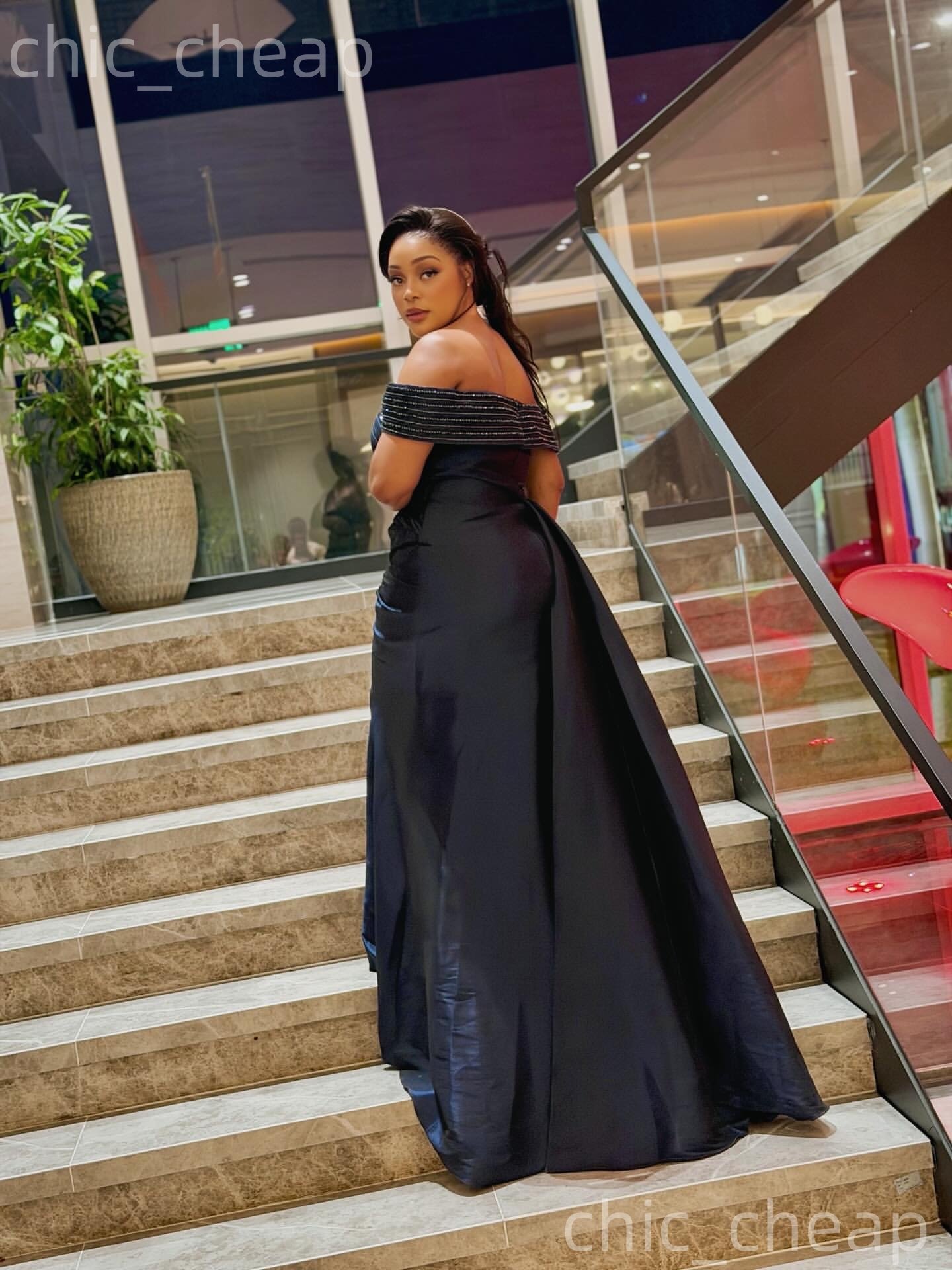 Aso Ebi Navy Blue Mermaid Prom Dresses 2026 Strapless Beaded Taffeta Evening Formal Party Second Birthday Engagement Gowns Dress For Special Occasions