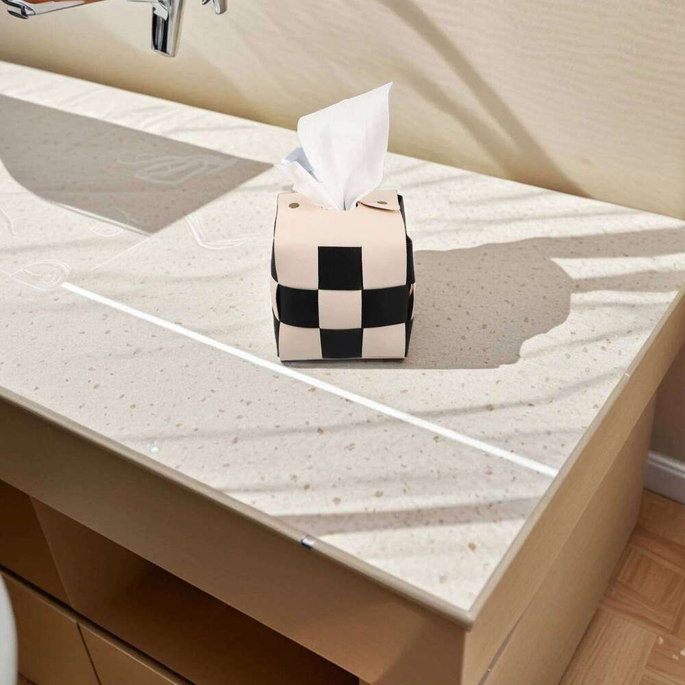 Holder Plaid Box Artificial Square Tissue Container Compact Desk Car Bathroom Organizer Storage Case For