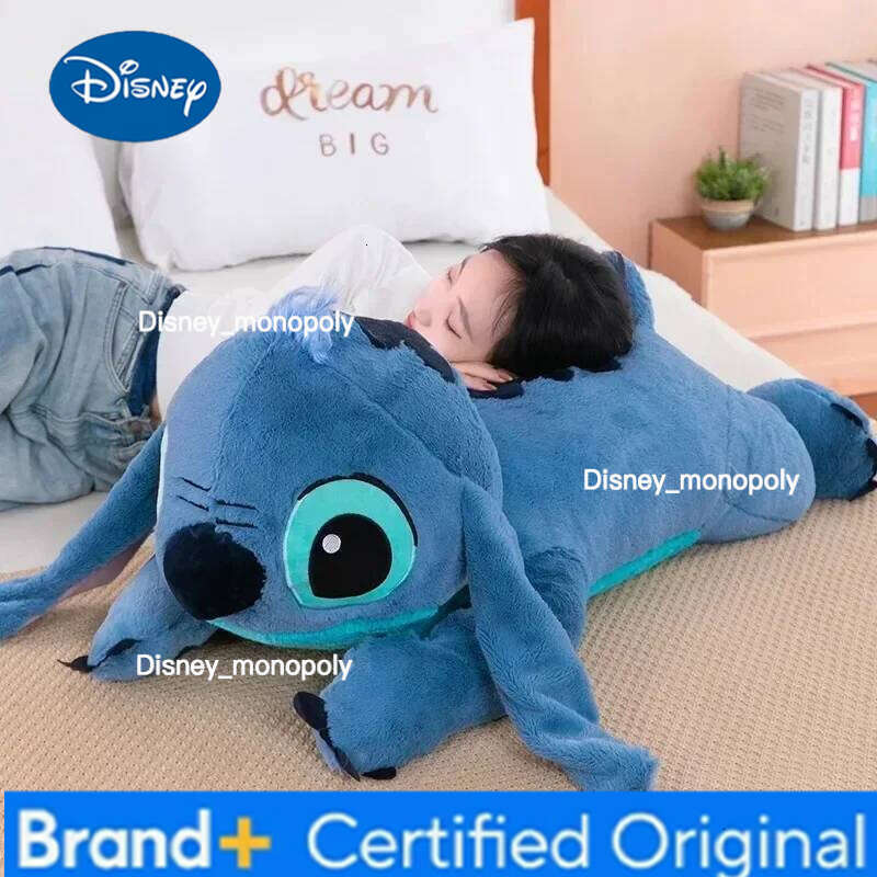 Disney 45cm Stitch Lilo&Stitch Plush Stuffed Doll Soft Pillow Prone Posture Dark/Light Blue Cute Gift Toys H260126