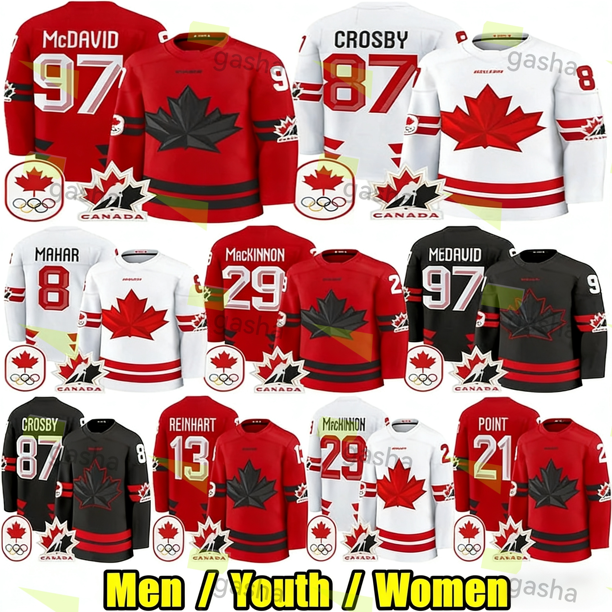 #87 Sidney Crosby Canada Team 2026 Olympices hockey jersey Connors McDavid Nathan MacKinnon Nick Suzuki Marner Macklin Celebrini Schaefer Bedard Cale Makar
