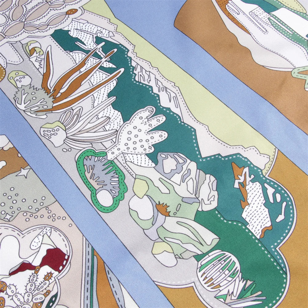 POBING Curled Twill Silk Scarf Women Leather Boots Double Side Printed Square Scarves Wraps Echarpes Foulards Femme Hijab 90CM 251230