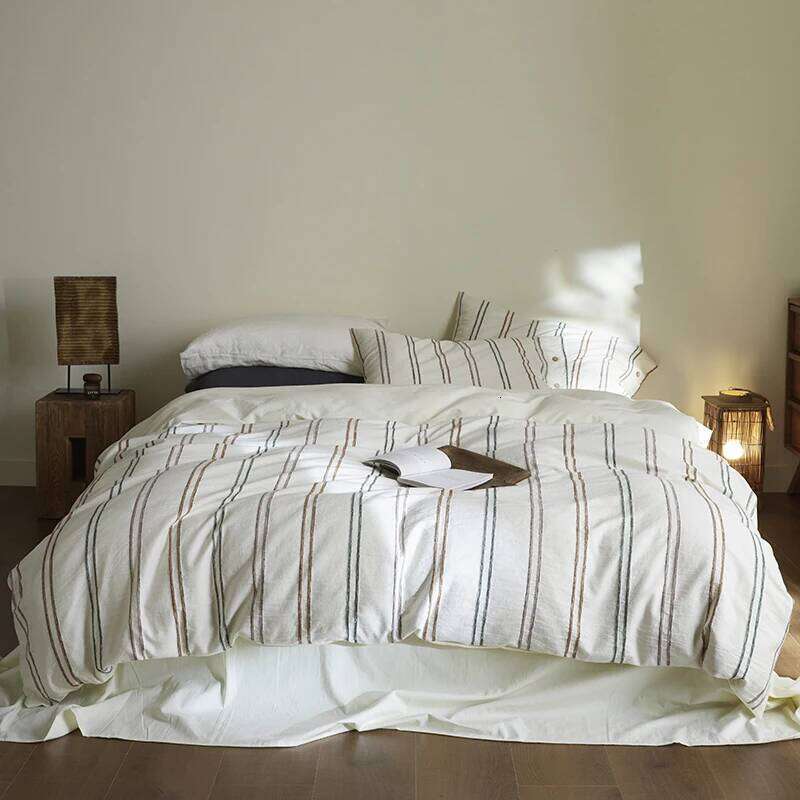 Simple Style Long Staple Cotton Bedding Set Line Shape Patterns Duvet Cover TwinFull QueenSize Bed Fitted Sheet Y260124